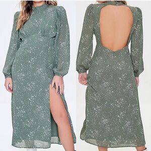 Forever 21 Sage Green Speckled Open-Back Midi Dress